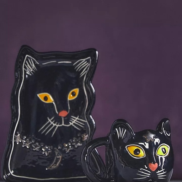 NWT Anthropologie Francesca Kaye Black Magic  Cat Dessert Plate - Picture 2 of 3